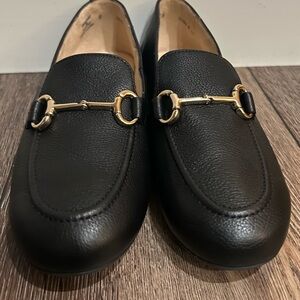 Black Leather Loafers with Gold Detailing  by Paul Green